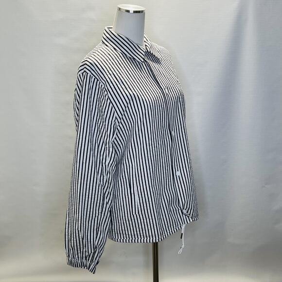 Esprit Jacket Womens Medium Black White Striped Button Up Drawstring Lightweight - Picture 2 of 13